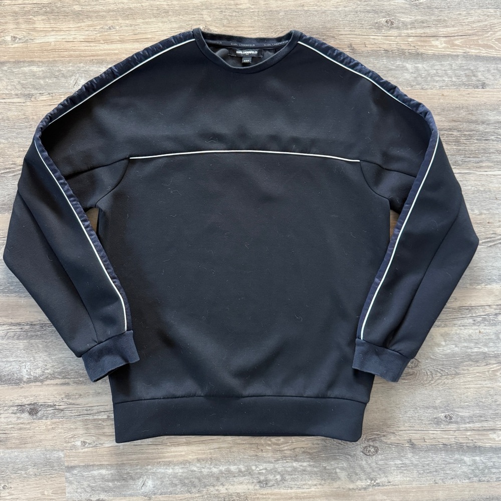Karl Lagerfeld Black Crewneck Sweatshirt with White Accents